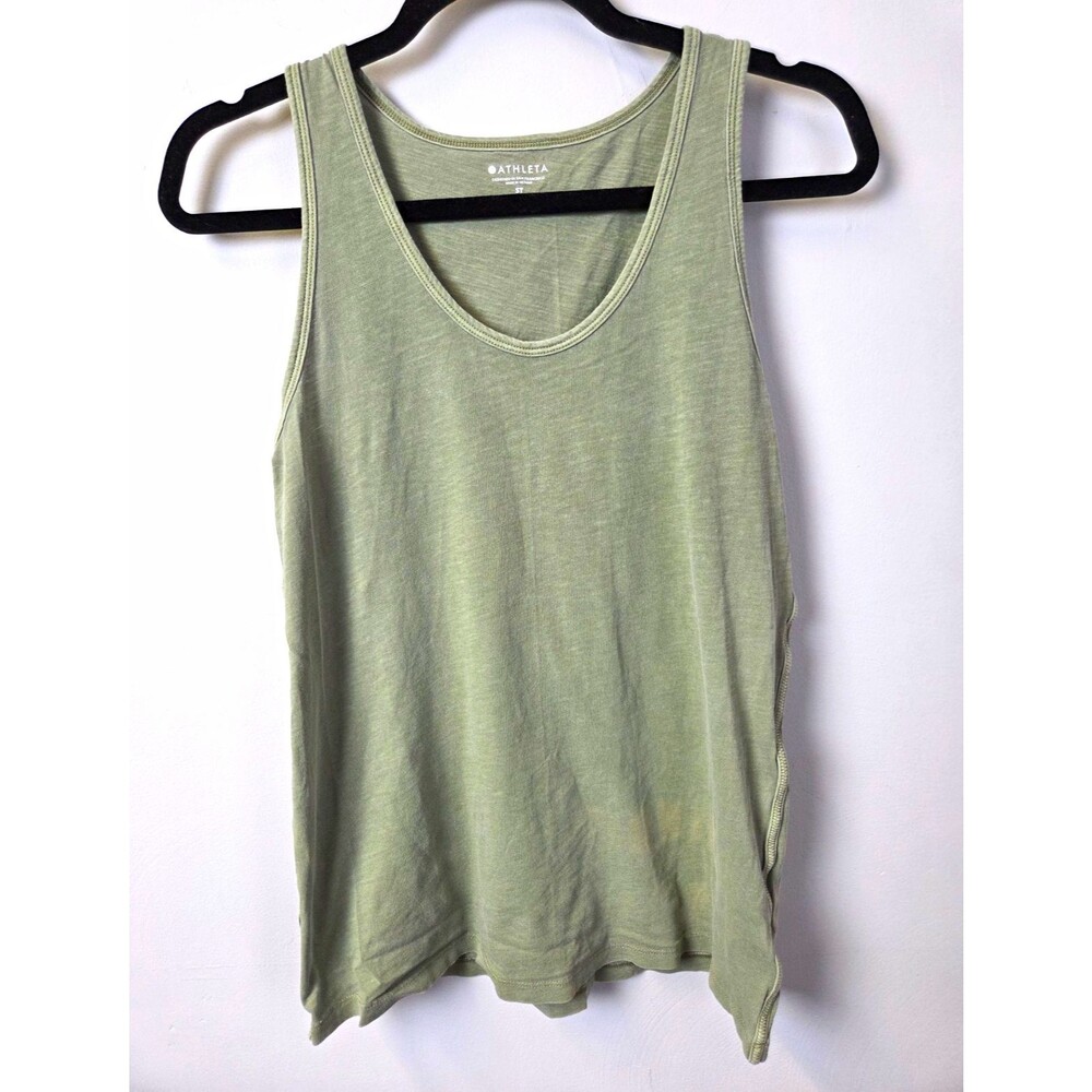 Athleta Women’s Green Scoop Neck Sleeveless Stretch Tank Top Stained Size ST